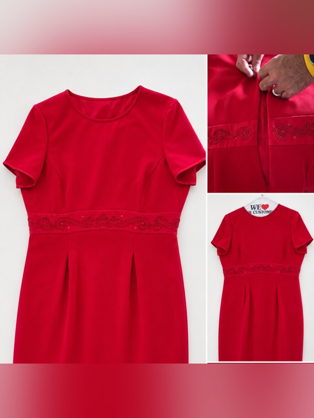 Apt. 9 Bright Red Embroidered Waist Sheath Dress